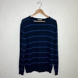 WoolOvers Blue Striped Organic Cotton Cashmere Crewneck Sweater Size Large